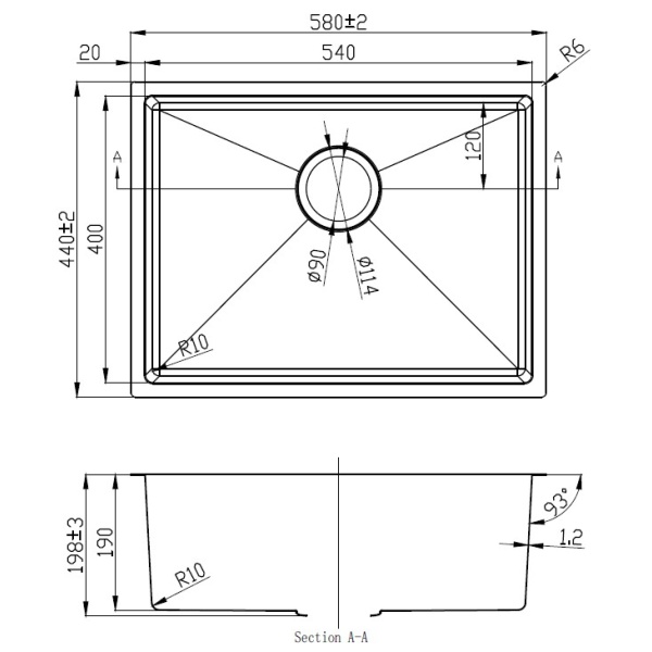 EDEN SINGLE BOWL ABOVE / UNDERMOUNT SINK (R10 CORNER) - PS540R-A - Image 2