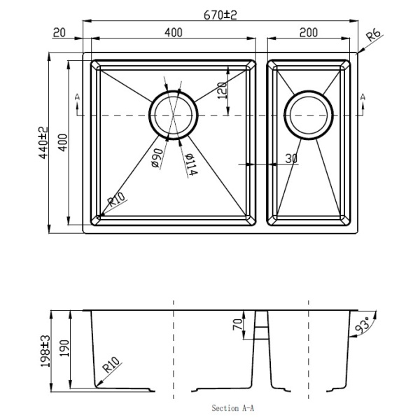 EDEN ONE AND HALF BOWLS ABOVE / UNDERMOUNT SINK (R10 CORNER) - PS670DR-A - Image 2