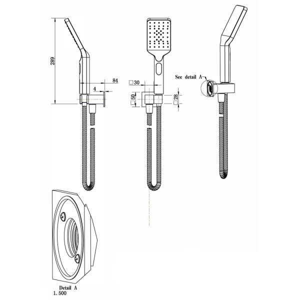 EDEN SQUARE HAND SHOWER ON WALL OUTLET BRACKET CHROME - PSH037-1 - Image 6
