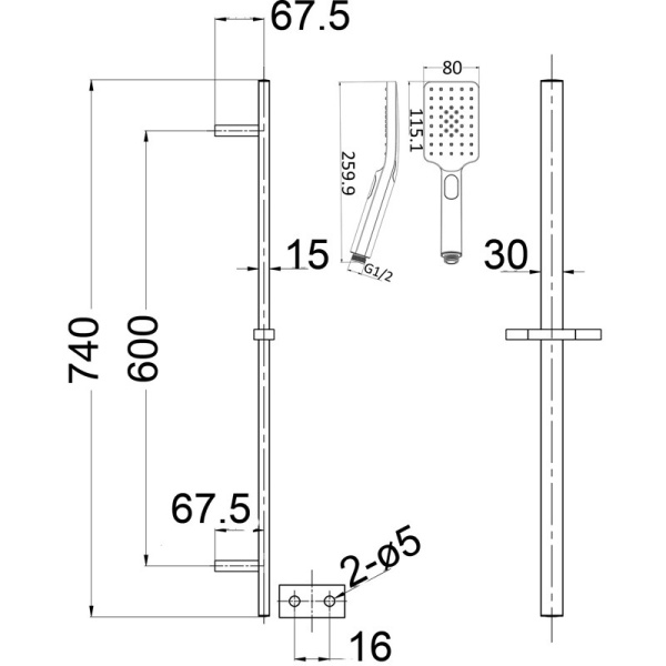 EDEN SQUARE SLIDING SHOWER SET CHROME - PSH037 - Image 2