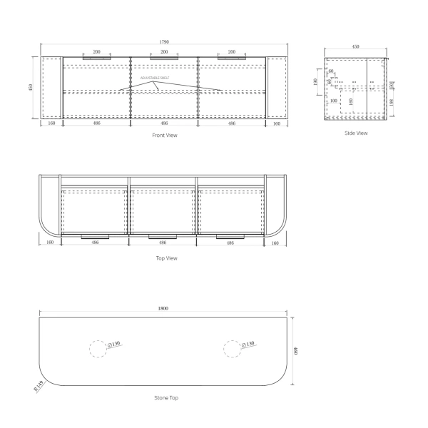 Bondi 1800mm Wall Hung Curve Vanity - Image 7