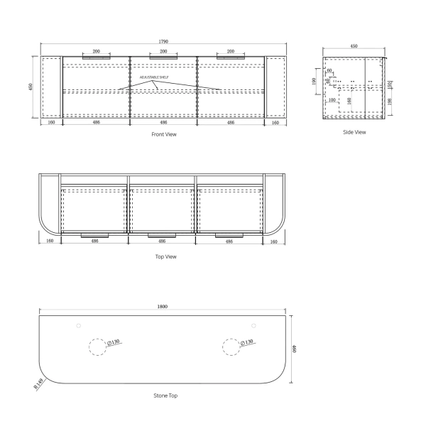 Bondi 1800mm  Fluted Wall Hung Curve Vanity - Image 14