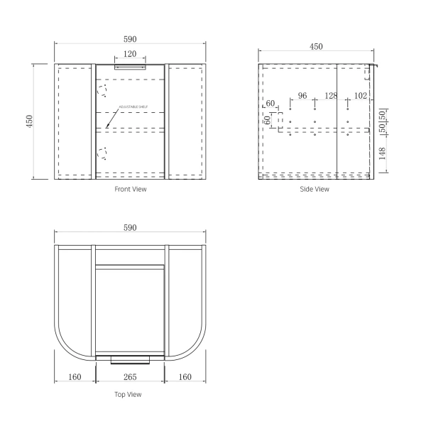 Bondi 600mm Fluted Wall Hung Curve Vanity (12TH & NTH Only) - Image 8