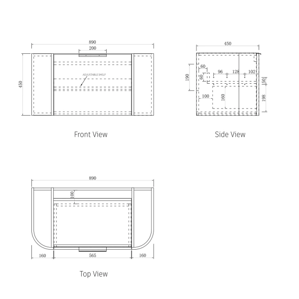 Bondi 900mm Fluted Wall Hung Curve Vanity - Image 12