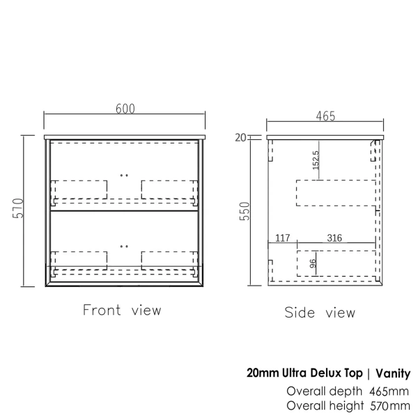 Boston 600mm Light Grey Wall Hung Vanity - Image 5
