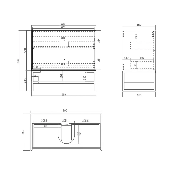 Boston 900mm Wall Hung Vanity - Image 8