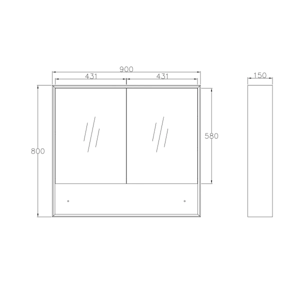 Boston 900x800 Matte White Shaving Cabinet - Image 3