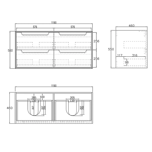 Byron 1200mm Wall Hung Vanity Double Bowl - Image 11