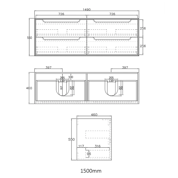 Byron 1500mm Wall Hung Vanity - Image 11