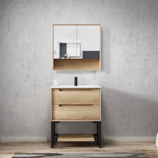 Byron 750x800 Natural Oak Shaving Cabinet - Image 3