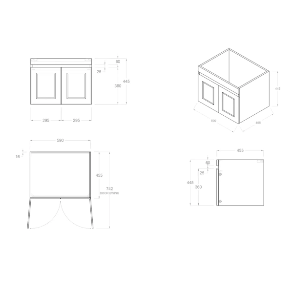 Hampton Mark II 600mm Wall Hung Vanity - Image 5