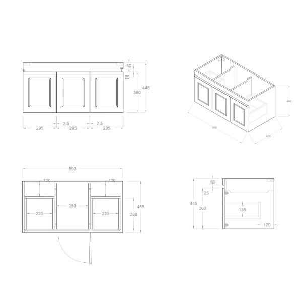 Hampton Mark II 900mm Wall Hung Vanity - Image 7