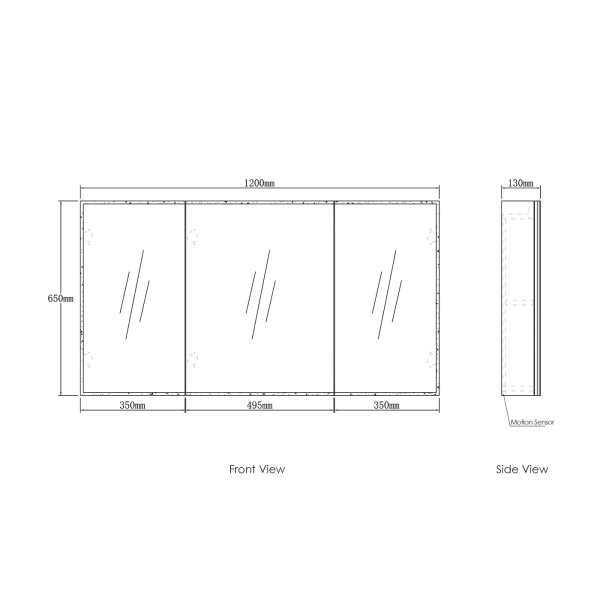 LED Moonlight 1200x650 Shaving Cabinet 3 Doors - Image 3