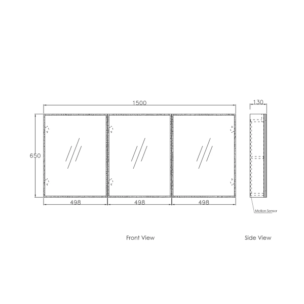 LED Moonlight 1500x650 Shaving Cabinet 3 Doors - Image 3