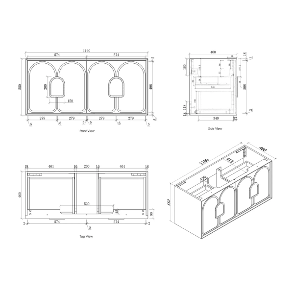 Laguna 1200mm Oak Wall Hung Vanity - Image 21