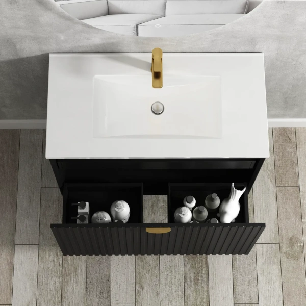 Marlo 750mm Matte Black Wall Hung Vanity - Image 3