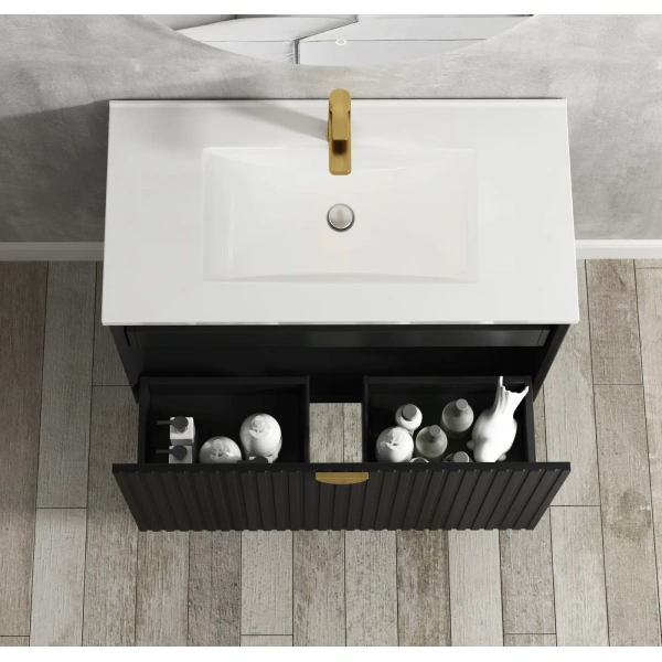 Marlo 900mm Matte Black Wall Hung Vanity - Image 2