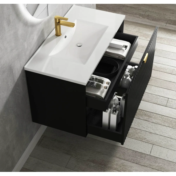 Marlo 900mm Matte Black Wall Hung Vanity - Image 5