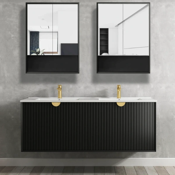 Marlo 600x800 Matte Black Shaving Cabinet - Image 3