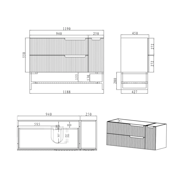 Noosa 1200mm Satin White Wall Hung Vanity - Image 5