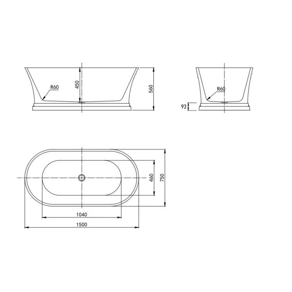 Hampton 1500x750x560 Gloss White Bathtub NF - Image 2
