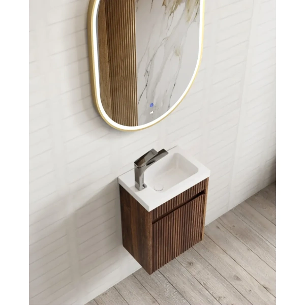 Mini Ensuite Vanity 400mm Sable Walnut Fluted Vanity - Image 2