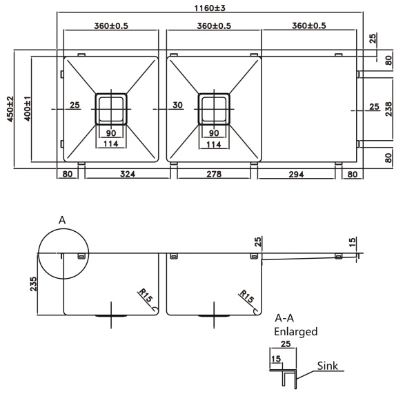 Stainless Steel Kitchen Sink – Hand Made Stainless Steel Kitchen Sink - PKS-1160DS - Image 2