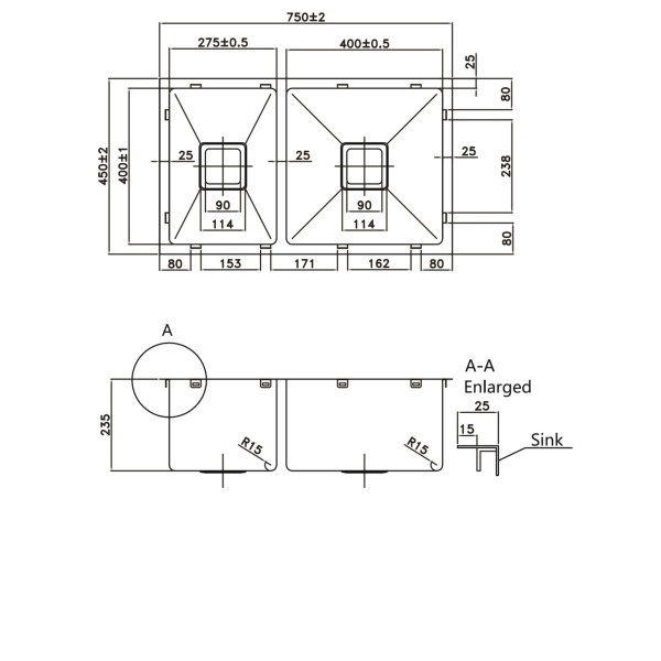 Stainless Steel Kitchen Sink – Hand Made Stainless Steel Kitchen Sink - PKS-750DS - Image 2