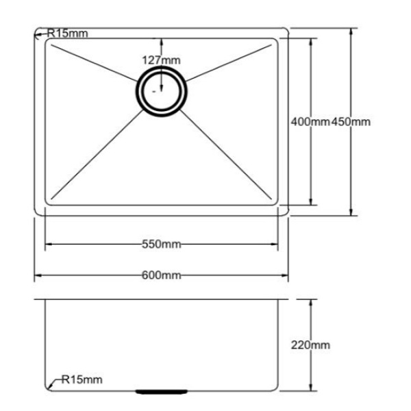 Stainless Steel Kitchen Sink – Hand Made Stainless Steel Kitchen Sink - PKSS-600R - Image 2