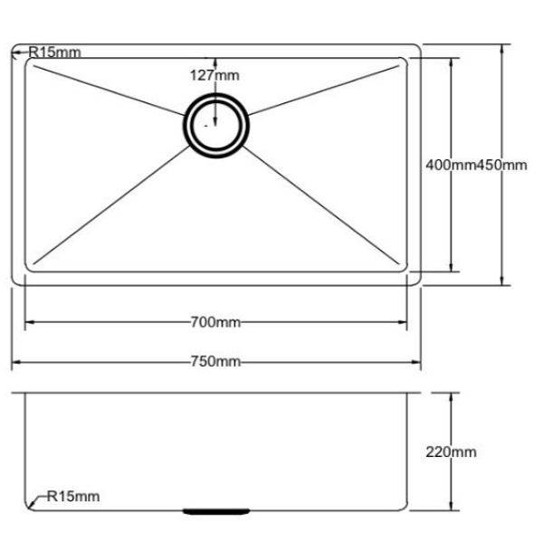 Stainless Steel Kitchen Sink – Hand Made Stainless Steel Kitchen Sink - PKSS-750R - Image 2