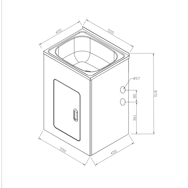 35 Litre Stainless Laundry Tub 555*455*870mm - SLT555 - Image 3