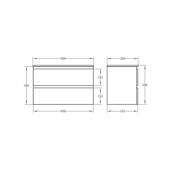 Wall Hung Vanity with Built-In Kickboard Gloss White 900*460*550mm - P94KB - Image 3