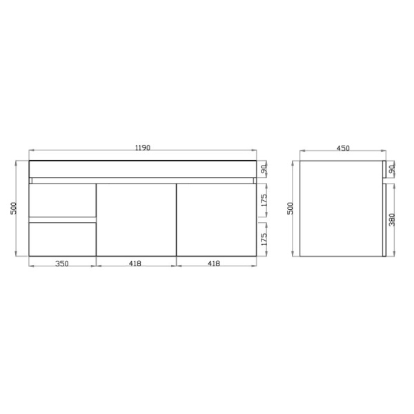Wall Hung Berge PVC Filmed Color Vanity White Oak  Wood Grain 1190L*450D*500H (mm) - B124LW-WO - Image 4