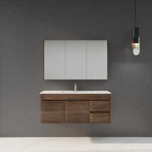 Wall Hung Berge PVC Filmed Color Vanity Dark Oak Wood Grain 1190L*450D*500H (mm) - B124RW-DO