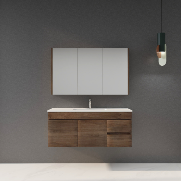 Wall Hung Berge PVC Filmed Color Vanity Dark Oak Wood Grain 1190L*450D*500H (mm) - B124RW-DO