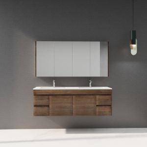 Wall Hung Berge PVC Filmed Color Vanity Dark Oak Wood Grain 1490L*450D*500H (mm) - B154W-DO
