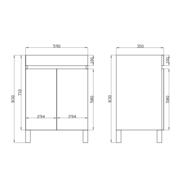 Freestanding  Berge PVC Filmed Color Vanity  Dark Oak 590L*350D*830H (mm) - B63L-DO - Image 3