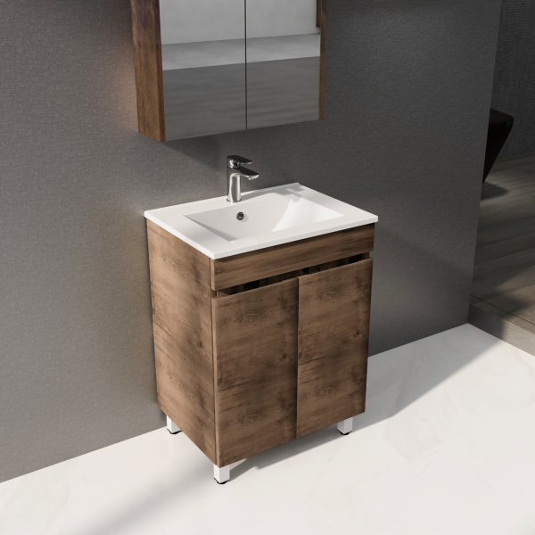 Freestanding  Berge PVC Filmed Color Vanity  Dark Oak 590L*350D*830H (mm) - B63L-DO - Image 2