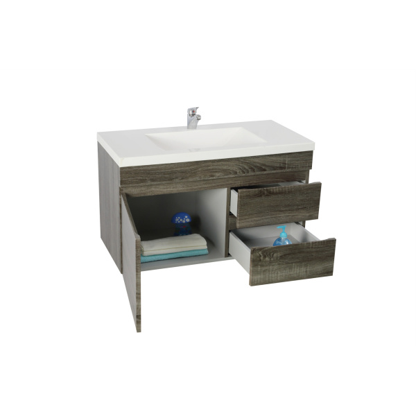 Wall Hung Berge PVC Filmed Color Vanity Dark Grey  Wood Grain 740L*450D*500H (mm) - B74RW-DG - Image 3