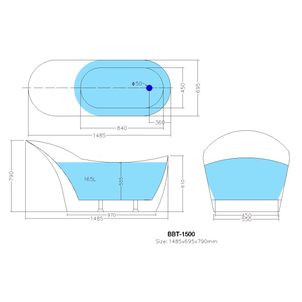 Free Standing Bathtub - BBT1500-NF - Image 3