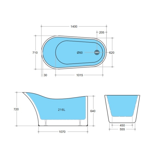 Free Standing Bathtub - BBT1400-NF - Image 3