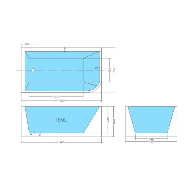 Casey Back to Wall Bathtub 1400*730*510mm - CBT1400L-510 - Image 3