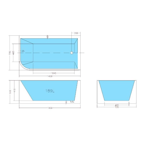 Casey Back to Wall Bathtub 1400*730*510mm - CBT1400R-510 - Image 3