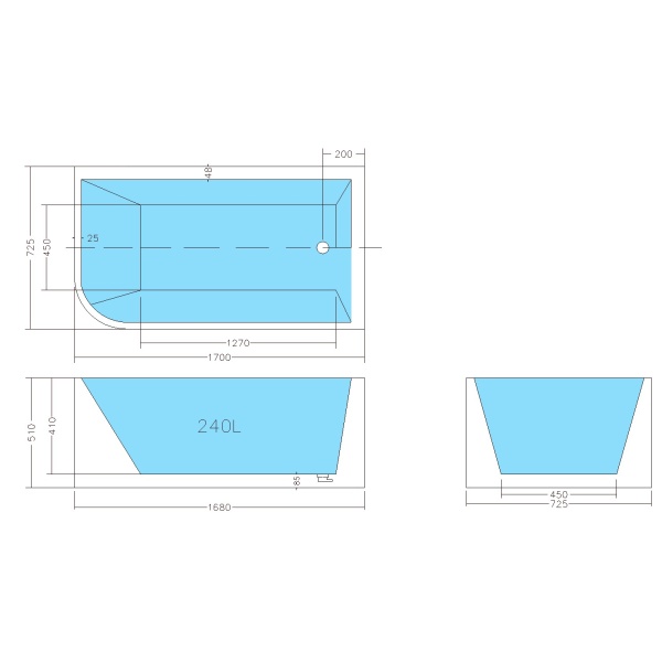 Casey Back to Wall Bathtub 1700*725*510mm - CBT1700R-510 - Image 3