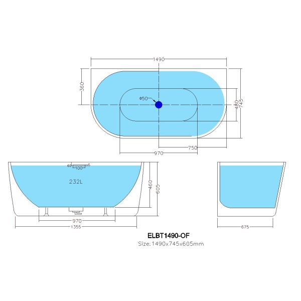 Elivia - Back to Wall Bathtub - ELBT1490 - Image 3