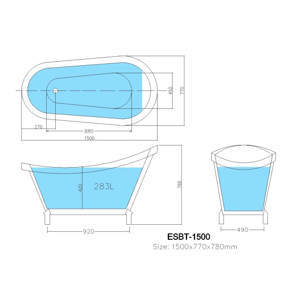 Claw Foot Bathtub - ESBT1500-NF - Image 3