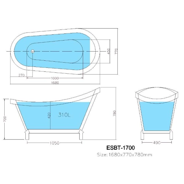 Claw Foot Bathtub - ESBT1680-NF - Image 3