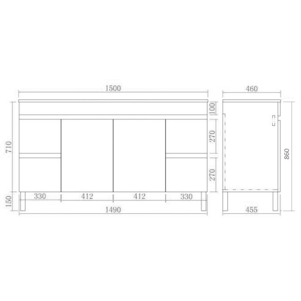 Evie Oak   PVC Color Vanity 1500*460*860mm - EV154L-OAK - Image 3