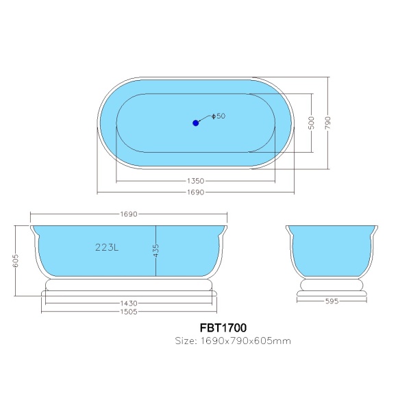 Gloss White Freestanding Bath - FBT1700-NF - Image 4