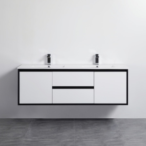 Petra Wall Hung PVC Vanities - PE Wall Hung Cabinet with Double Bowl Ceramic Top (PC1246D) - PE1200WH-DBC